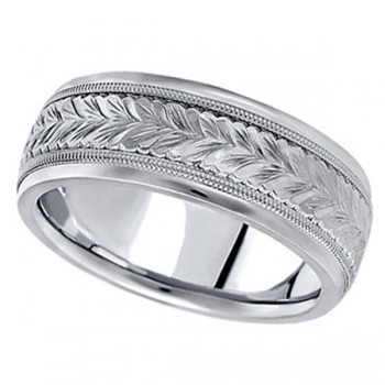 Hand Engraved Wedding Band Carved Ring in Palladium (6.5mm)