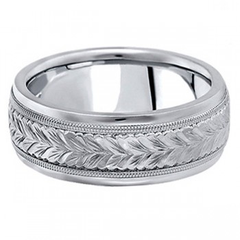 Hand Engraved Wedding Band Carved Ring in Palladium (6.5mm)