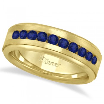 Men's Channel Set Blue Sapphire Wedding Band 18k Yellow Gold (0.25ct)