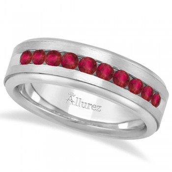 Men's Channel Set Ruby Ring Wedding Band 14k White Gold (0.25ct)