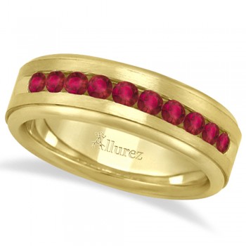 Men's Channel Set Ruby Ring Wedding Band 14k Yellow Gold (0.25ct)