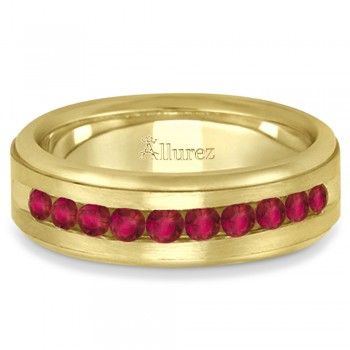 Men's Channel Set Ruby Ring Wedding Band 18k Yellow Gold (0.25ct)