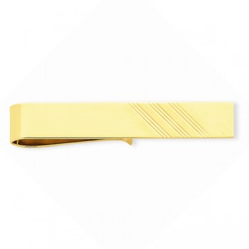 Engraved Striped Design Tie Bar Clip Plain Metal 14k Yellow Gold