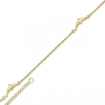 Adjustable Twist Chain Dolphin Anklet in 14k Yellow Gold