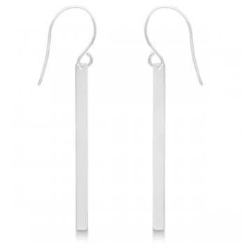 Fishhook Dangling Bar Earrings in 14k White Gold