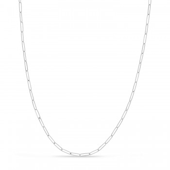 Handmade Elongated Paperclip Link Chain Necklace 14k White Gold