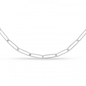 Handmade Elongated Paperclip Link Chain Necklace 14k White Gold