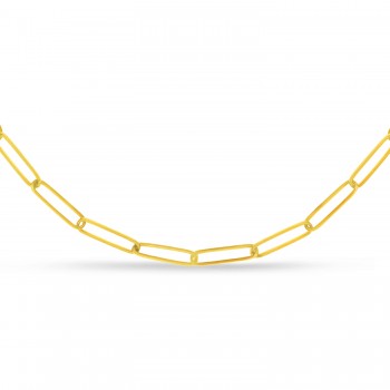 Handmade Elongated Paperclip Link Chain Necklace 14k Yellow Gold