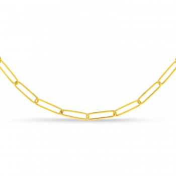 Handmade Elongated Paperclip Link Chain Necklace 14k Yellow Gold