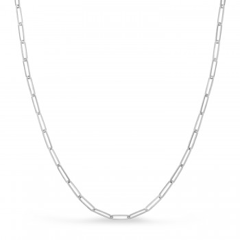Handmade Elongated Paperclip Link Chain Necklace 14k White Gold
