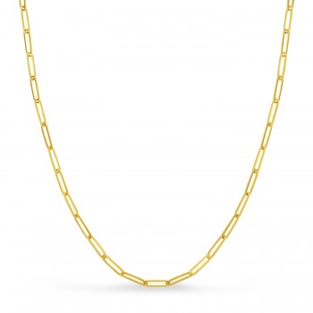 Handmade Elongated Paperclip Link Chain Necklace 14k Yellow Gold