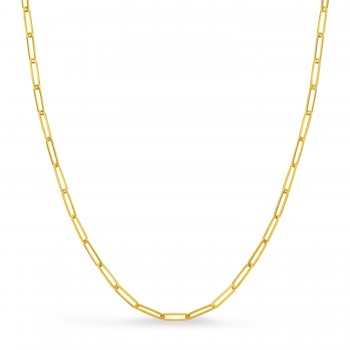 Handmade Elongated Paperclip Link Chain Necklace 14k Yellow Gold