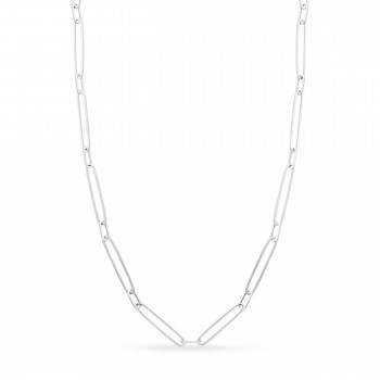 Paperclip Chain Necklace With Lobster Lock 14k White Gold