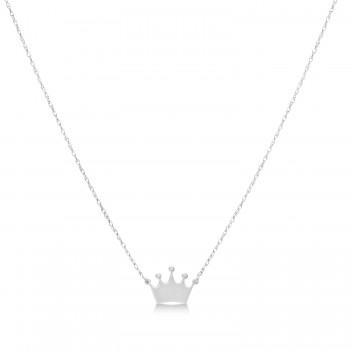 Crown Center Pendant Necklace 14k White Gold