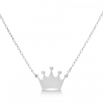 Crown Center Pendant Necklace 14k White Gold