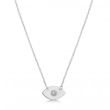 Diamond Evil Eye Pendant Necklace 14k White Gold (0.03ct)