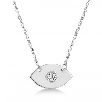 Diamond Evil Eye Pendant Necklace 14k White Gold (0.03ct)