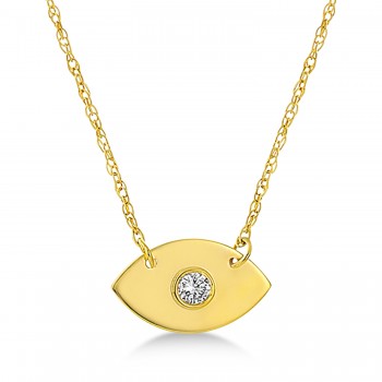 Diamond Evil Eye Pendant Necklace 14k Yellow Gold (0.03ct)