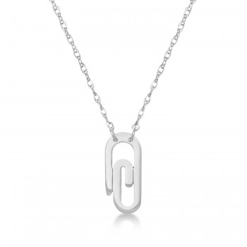 Single Paperclip Pendant Necklace 14k White Gold