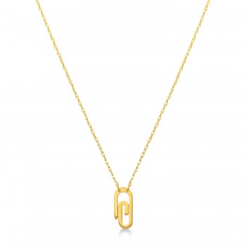 Single Paperclip Pendant Necklace 14k Yellow Gold