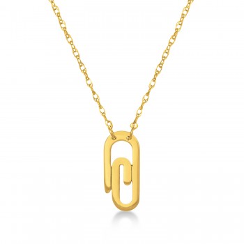 Single Paperclip Pendant Necklace 14k Yellow Gold