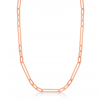Hollow Paperclip Link Chain Necklace 14k Rose Gold