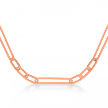 Hollow Paperclip Link Chain Necklace 14k Rose Gold