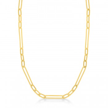 Hollow Paperclip Link Chain Necklace 14k Yellow Gold