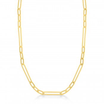 Hollow Paperclip Link Chain Necklace 14k Yellow Gold