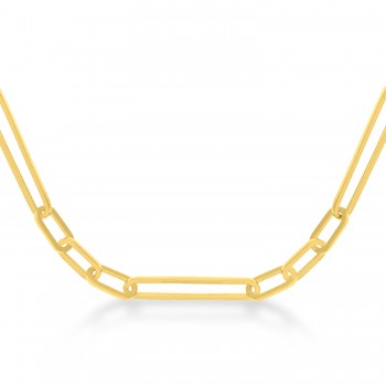 Hollow Paperclip Link Chain Necklace 14k Yellow Gold