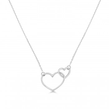 Interwoven Open Hearts Pendant Necklace 14k White Gold