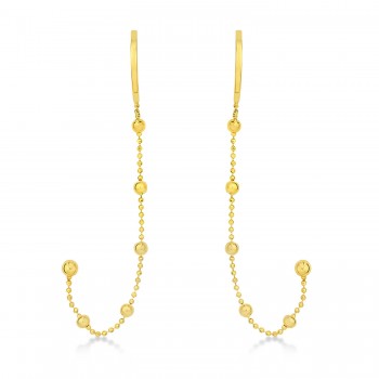 Beaded Dangling Earrings With Cuff 14k Yellow Gold