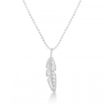 Feather Charm Pendant Necklace 14k White Gold
