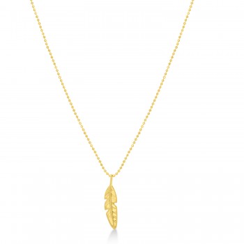 Feather Charm Pendant Necklace 14k Yellow Gold