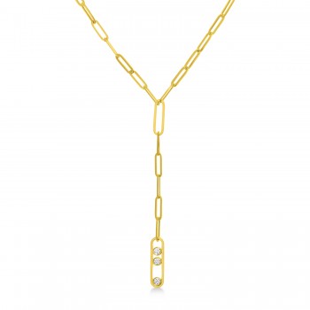 Diamond Paperclip Trio Lariat Necklace 14k Yellow Gold (0.33ct)