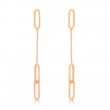 Long Dangling Thin Paperclip Earrings 14k Rose Gold