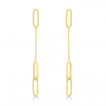 Long Dangling Thin Paperclip Earrings 14k Yellow Gold