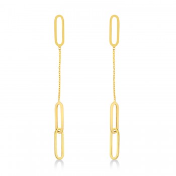 Long Dangling Thin Paperclip Earrings 14k Yellow Gold