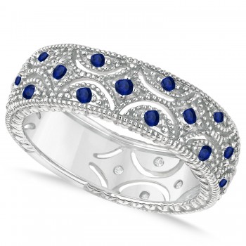 Blue Sapphire Milgrain Vintage Eternity Band 14k White Gold (0.38ct)