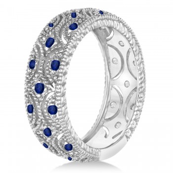 Blue Sapphire Milgrain Vintage Eternity Band 14k White Gold (0.38ct)