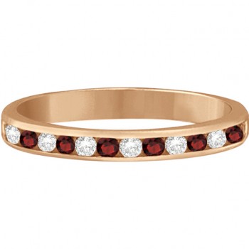 Garnet & Diamond Semi-Eternity Channel Ring 14k Rose Gold (0.40ct)