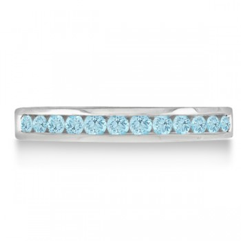 Aquamarine Channel-Set Semi-Eternity Ring Band 14k White Gold (0.40ct)