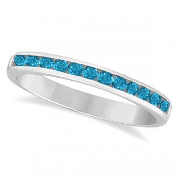 Blue Topaz Channel-Set Semi-Eternity Ring Band 14k White Gold (0.40ct)