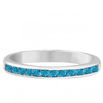 Blue Topaz Channel-Set Semi-Eternity Ring Band 14k White Gold (0.40ct)