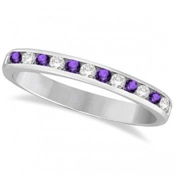 Amethyst & Diamond Semi-Eternity Channel Ring 14k White Gold (0.40ct)