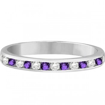 Amethyst & Diamond Semi-Eternity Channel Ring 14k White Gold (0.40ct)