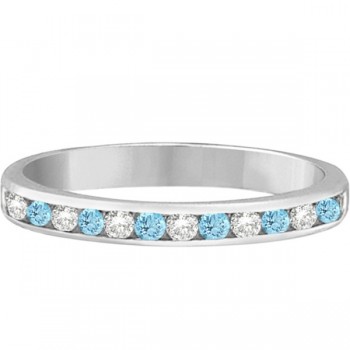 Aquamarine & Diamond Semi-Eternity Channel Ring 14k White Gold (0.40ct)