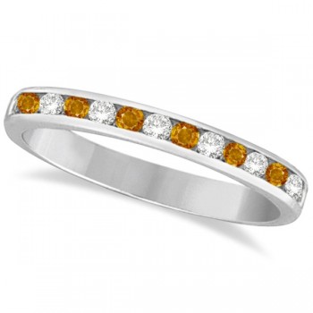 Citrine & Diamond Semi-Eternity Channel Ring 14k White Gold (0.40ct)