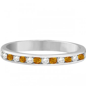 Citrine & Diamond Semi-Eternity Channel Ring 14k White Gold (0.40ct)