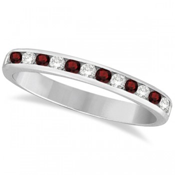 Garnet & Diamond Semi-Eternity Channel Ring 14k White Gold (0.40ct)